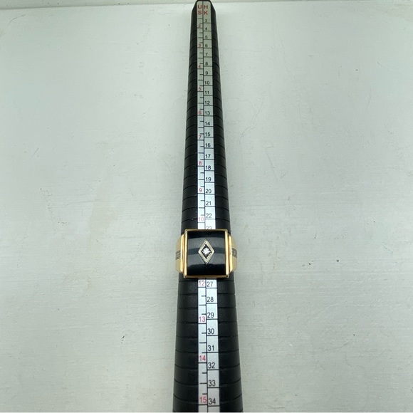 Vintage 10k Yellow Gold IHS Obsidian Mens Ring With Diamond Center Size 11 - Picture 3 of 16